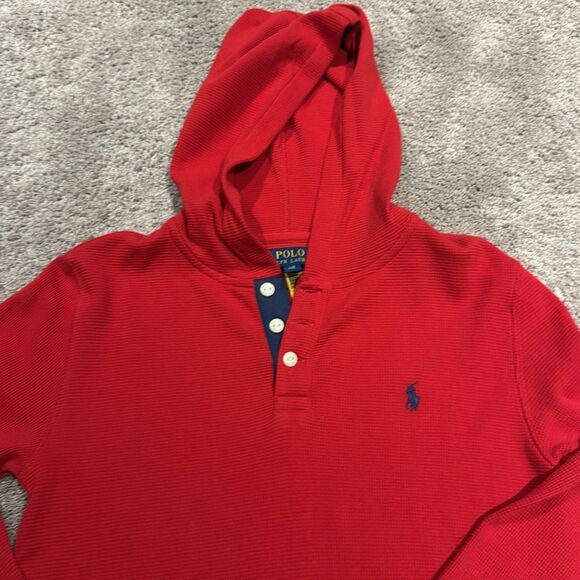 Polo long sleeve waffle top with hood! Button detail! Perfect for holidays. NWOT - Picture 2 of 4